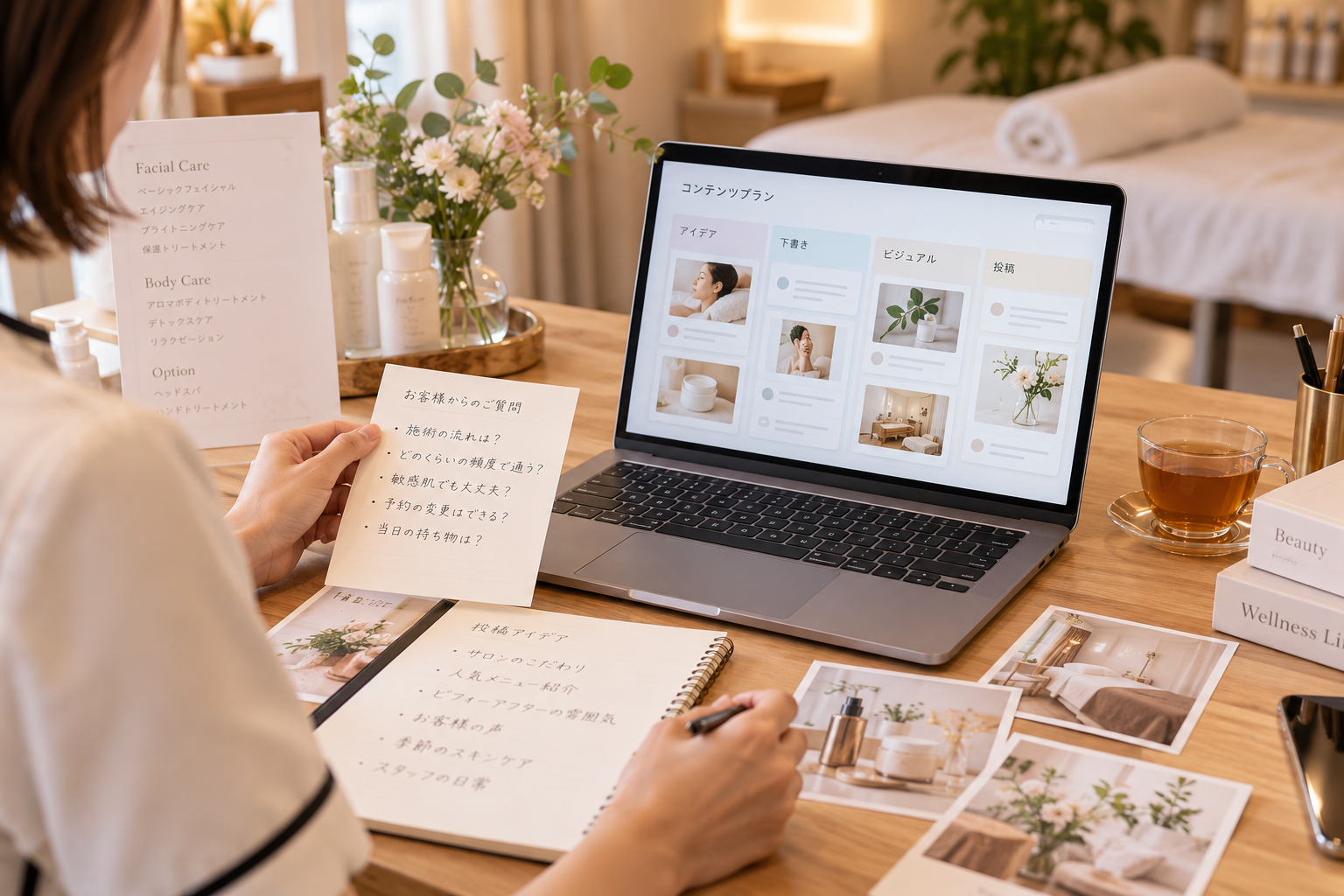 お店の情報を整理してAIが投稿案を作る準備のイメージ